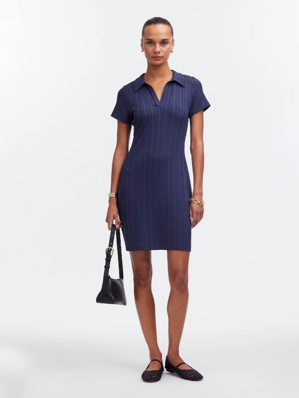 NWOT Madewell Ribbed Stretch Polo Mini Dress Navy Blue Size Medium